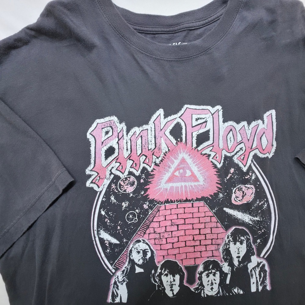 Pink Floyd Oversized Black T-Shirt Grey Pink Graphic Vintage Wash Womens OS